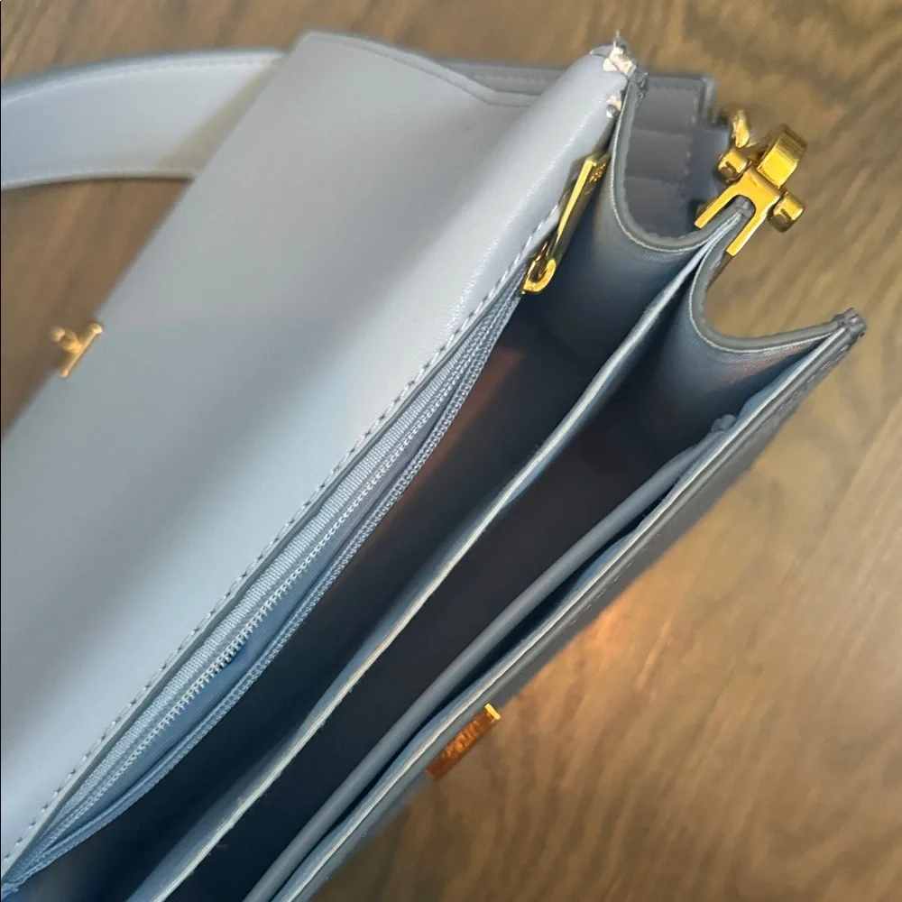 JW PEI Powder Blue Textured Shoulder Bag with Gold Hardware
